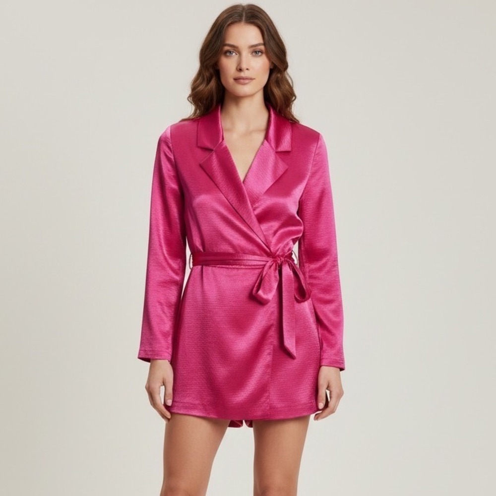 Louna Pink Satin‎ Blazer Romper Wrap Mini Dressy Party Cocktail Night Out Size 4